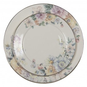 2FLOFP Dinner Plate Ø 26 cm Beige Pink Porcelain Flowers Dining Plate