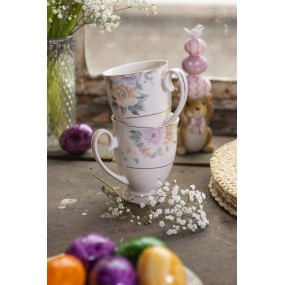 2FLOMU Mug 300 ml Beige Pink Porcelain Flowers Round Coffee Mug