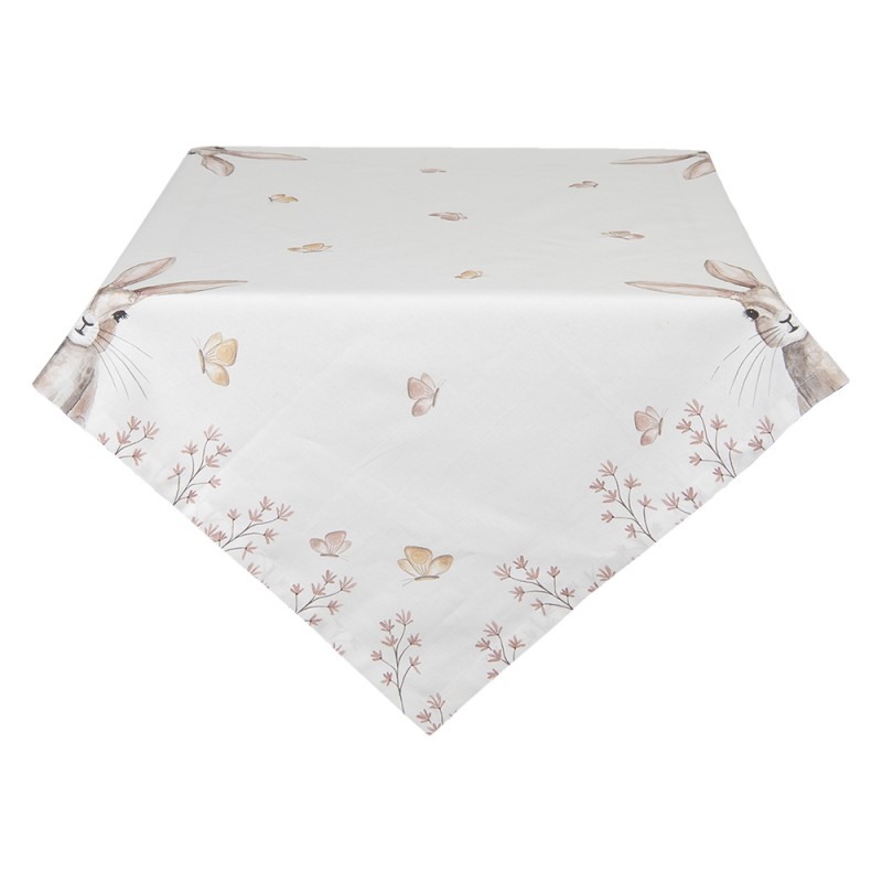 REB01 Tablecloth 100x100 cm White Brown Cotton Rabbit Square Table cloth