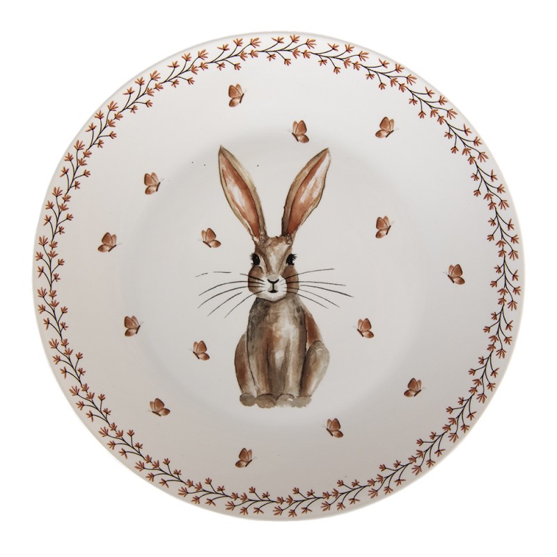REBFP Dinner Plate Ø 26 cm Beige Brown Porcelain Rabbit Round Dining Plate