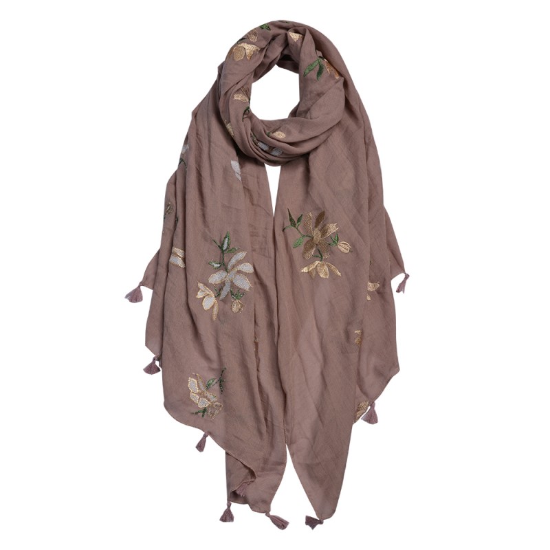 JZSC0649CH Printed Scarf 70x180 cm Brown Synthetic Flowers Shawl Women