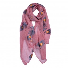 2JZSC0650P Printed Scarf 70x180 cm Pink Synthetic Feathers Shawl Women