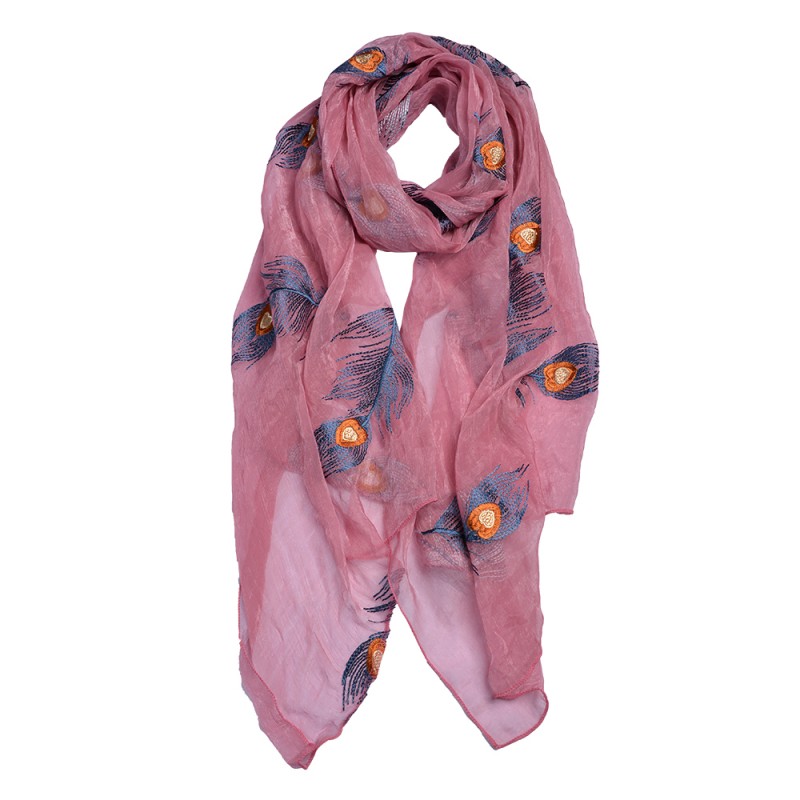 JZSC0650P Printed Scarf 70x180 cm Pink Synthetic Feathers Shawl Women