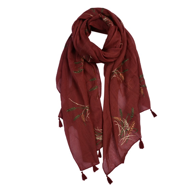 JZSC0651R Printed Scarf 70x180 cm Red Synthetic Branches Shawl Women
