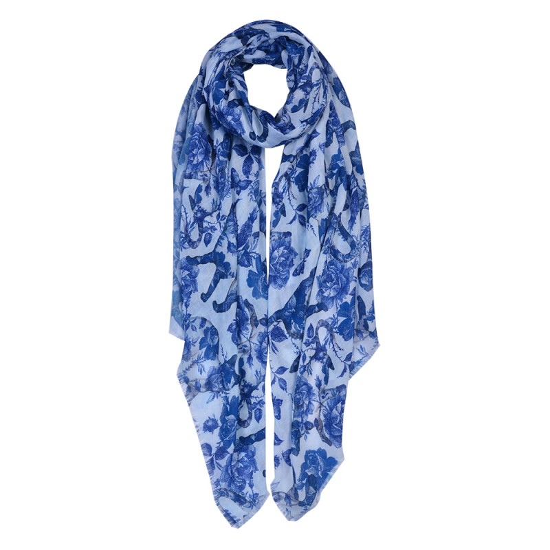 JZSC0679 Écharpe imprimée pour femmes 90x180 cm Bleu Synthétique Fleurs Écharpe Femme