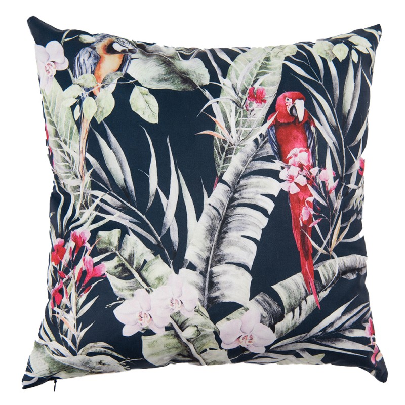 KT021.284 Cushion Cover 45x45 cm Black Red Polyester Parrot and Plants Square Pillow Cover