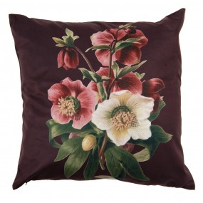 2KT021.297 Cushion Cover 45x45 cm Brown Red Polyester Flowers Square Pillow Cover