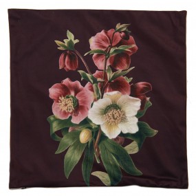 2KT021.297 Kissenbezug 45x45 cm Braun Rot Polyester Blumen Quadrat Dekokissenbezug
