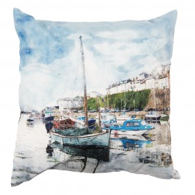 2KT021.298 Cushion Cover 45x45 cm Blue Green Polyester Small Boats Square Pillow Cover