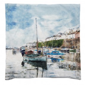 2KT021.298 Cushion Cover 45x45 cm Blue Green Polyester Small Boats Square Pillow Cover