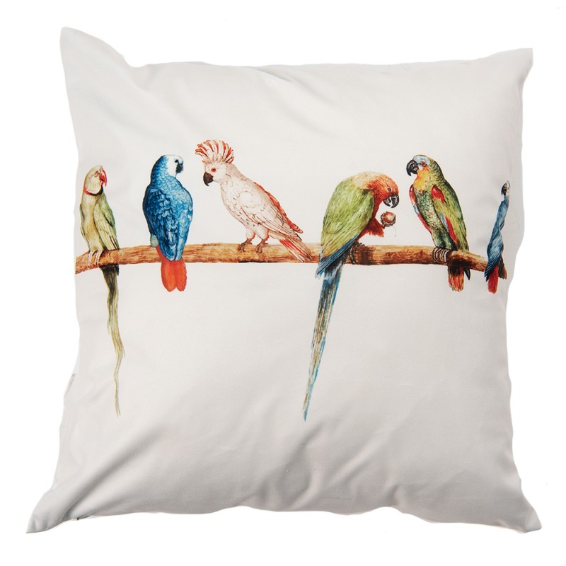 KT021.302 Cushion Cover 45x45 cm White Polyester Parrot Square Pillow Cover