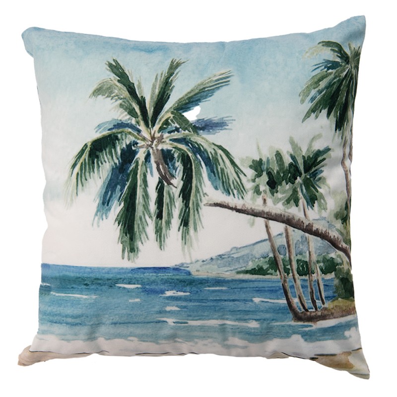 KT021.300 Cushion Cover 45x45 cm Blue Green Polyester Palm Trees Pillow Cover