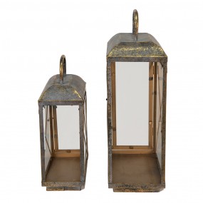 25Y3480 Lantern Set of 2 Copper colored Iron Glass Candlestick