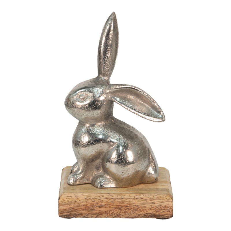 6AL0056M Figurine Rabbit 11x10x20 cm Silver colored Aluminium Wood