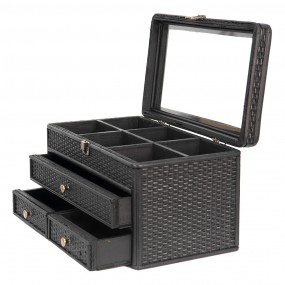 26RO0557 Jewellery Box 36x20x20 cm Black Rattan Glass Rectangle Jewellery Case