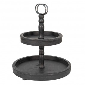 26H1916Z 2-Tiered Stand Ø 38x47 cm Black Wood Metal Round Fruit Bowl Stand