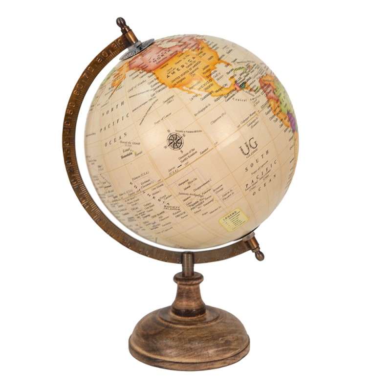 64917 Globe 22x37 cm Beige Brown Wood Iron Round Globus