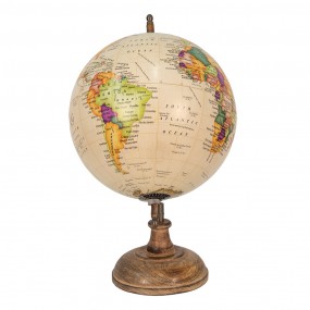 264917 Globe 22x37 cm Beige Brown Wood Iron Round Globus