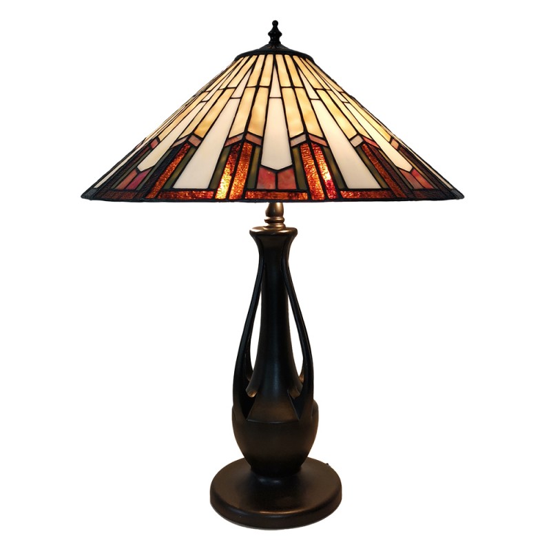 5LL-6168 Table Lamp Tiffany Ø 46x60 cm Beige Brown Glass Plastic Round Desk Lamp Tiffany