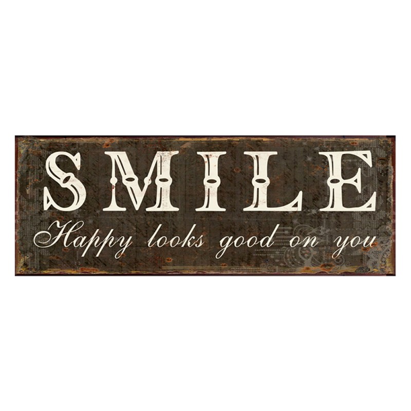 6Y4926 Text Sign 36x13 cm Brown White Iron Rectangle Wall Board