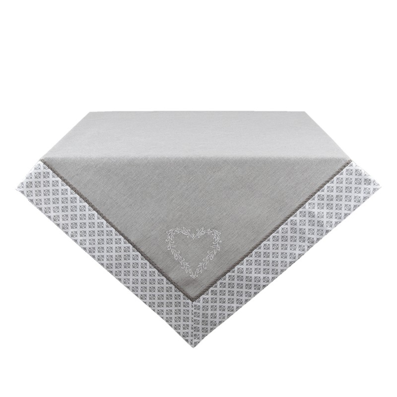 LYH01 Tischdecke 100x100 cm Grau Weiß Baumwolle Herzen Karos Quadrat Tischtuch