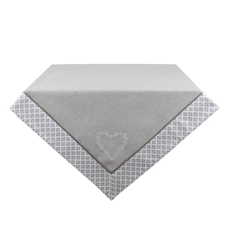 LYH05 Tischdecke 150x250 cm Grau Weiß Baumwolle Herzen Karos Rechteck Tischtuch
