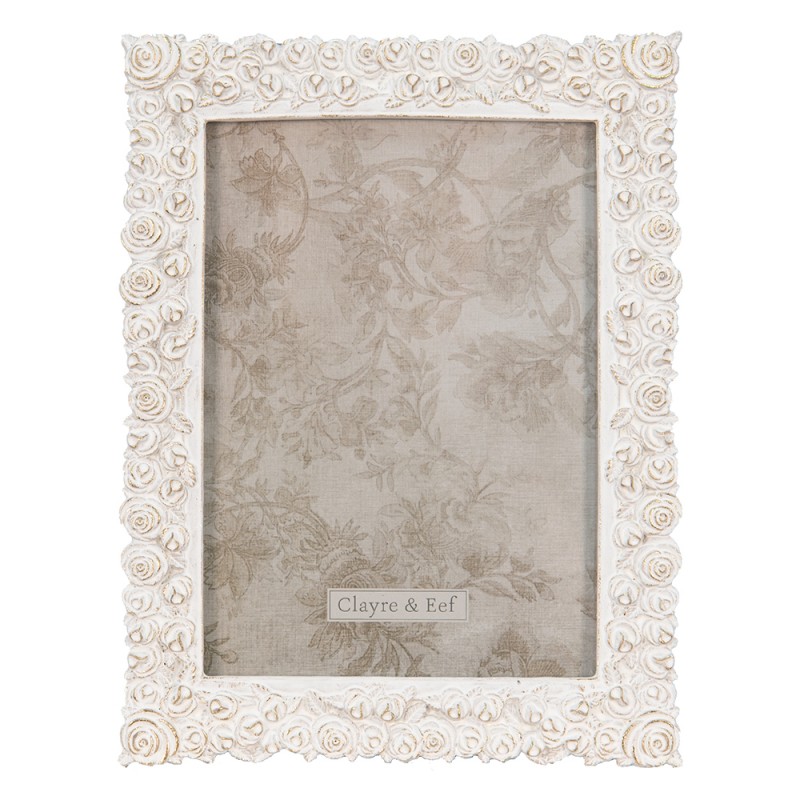 2F0936 Photo Frame 17x22 cm White Gold colored Plastic Flowers Rectangle Picture Frame