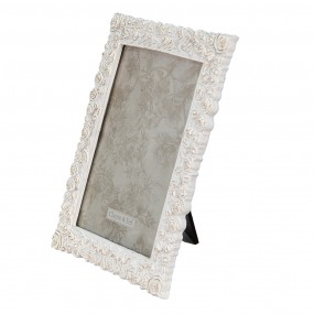 22F0936 Photo Frame 17x22 cm White Gold colored Plastic Flowers Rectangle Picture Frame