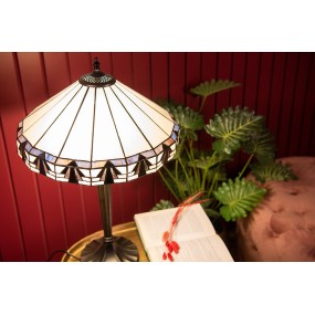 25LL-6172 Table Lamp Tiffany Ø 41x63 cm Beige Brown Glass Plastic Round Desk Lamp Tiffany