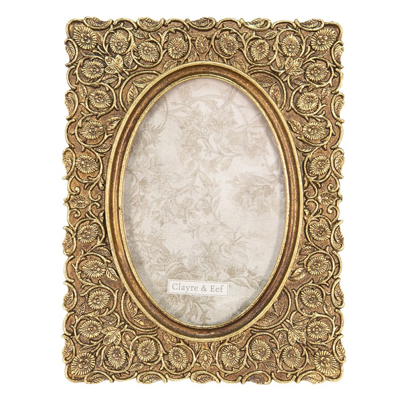 2F0930 Photo Frame 10x15 cm Gold colored Plastic Flowers Rectangle Picture Frame