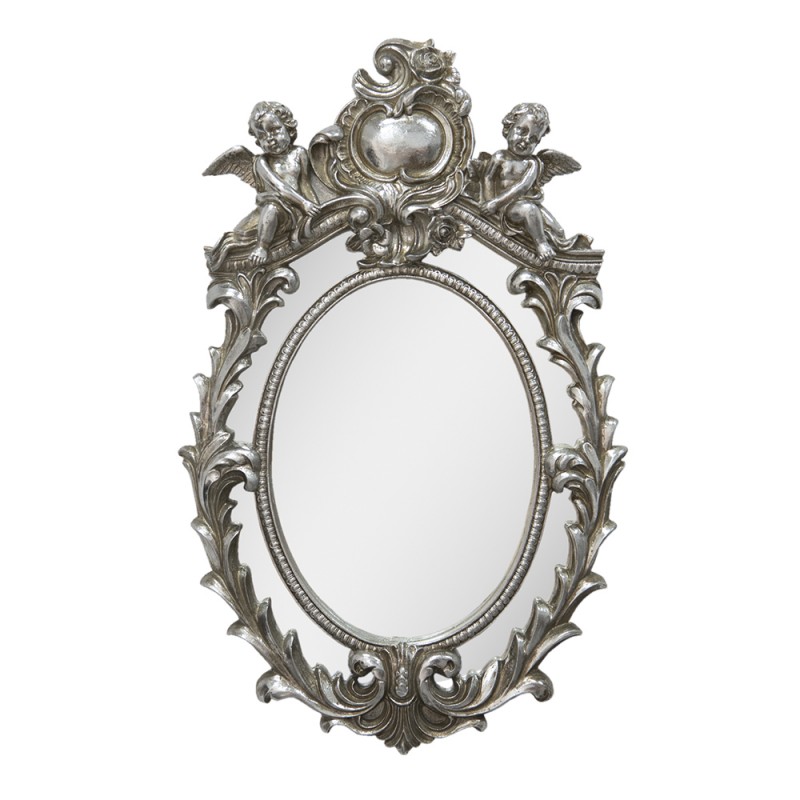62S259 Spiegel 35x55 cm Silberfarbig Kunststoff Engel Oval Großer Spiegel