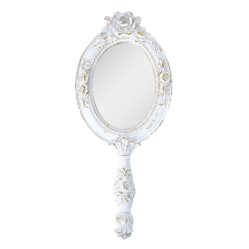 62S263 Specchio a mano 10x25 cm Bianco Color oro Plastica Vetro