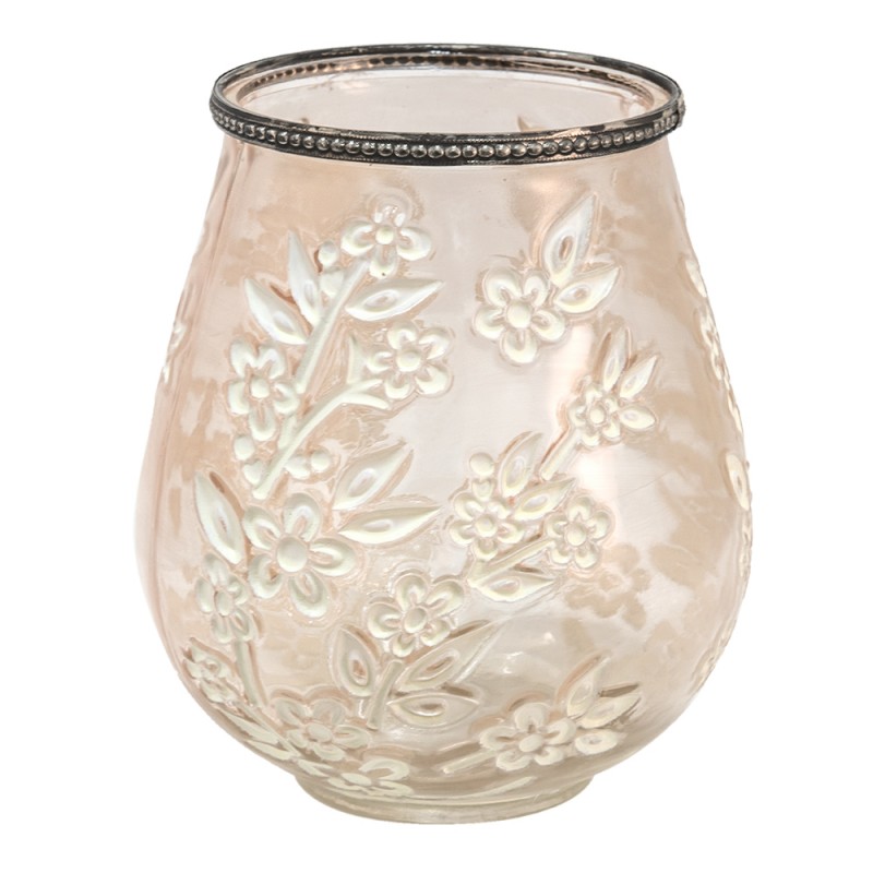 6GL3508 Tealight Holder Ø 15x18 cm Brown White Glass Metal Flowers Round Tea-light Holder