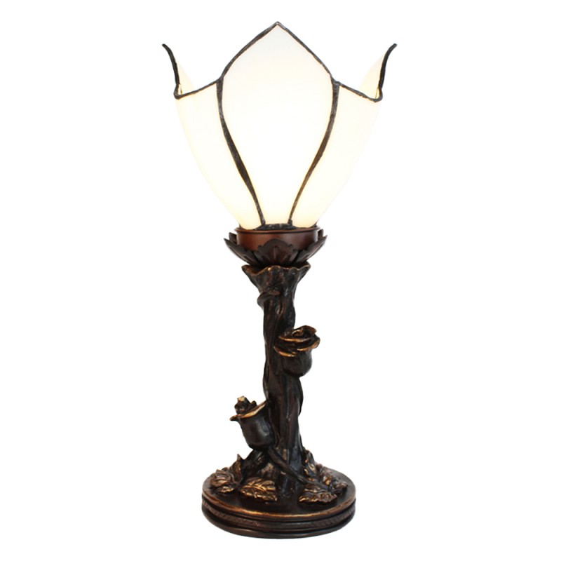 5LL-6231 Tiffany Tafellamp  32 cm Wit Bruin Glas Tiffany Bureaulamp