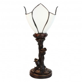 25LL-6231 Tiffany Tischlampe 32 cm Weiß Braun Glas Schreibtischlampe Tiffany
