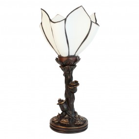 25LL-6231 Tiffany Tischlampe 32 cm Weiß Braun Glas Schreibtischlampe Tiffany