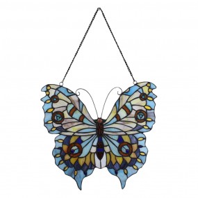 25LL-6236 Panneau de verre Tiffany Papillon 40x60 cm Bleu Verre Art du verre