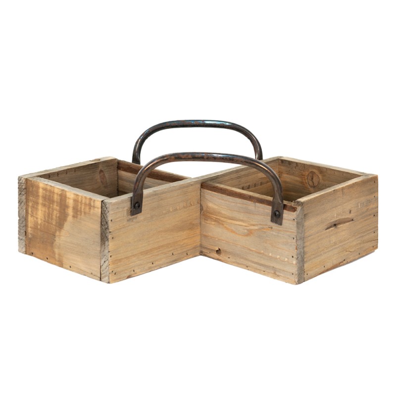 6H2196 Storage Box 38x22x9 cm Brown Wood Iron Storage Case