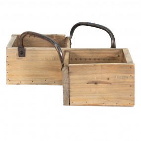 26H2196 Aufbewahrungsbox 38x22x9 cm Braun Holz Eisen Lagerbox