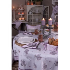 2LAG07 Tischdecke Ø 170 cm Weiß Violett Baumwolle Lavendel Rund Tischtuch