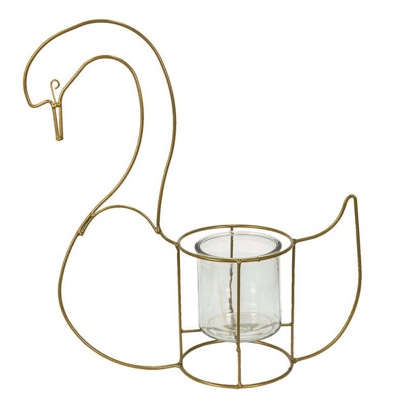 6Y4985 Teelichthalter Schwan 33x13x41 cm Goldfarbig Eisen Glas Halter für Teelicht