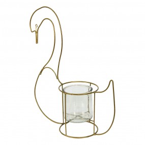 26Y4985 Tealight Holder Swan 33x13x41 cm Gold colored Iron Glass Tea-light Holder