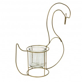 26Y4985 Teelichthalter Schwan 33x13x41 cm Goldfarbig Eisen Glas Halter für Teelicht