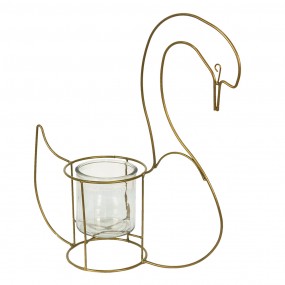 26Y4985 Teelichthalter Schwan 33x13x41 cm Goldfarbig Eisen Glas Halter für Teelicht
