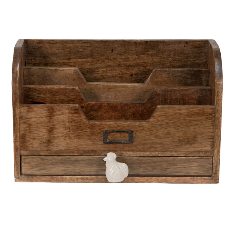 6H2138 Letter Holder 30x14x9 cm Brown Wood Chicken Letter Tray