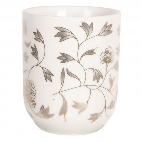26CEMU0077 Mug 100 ml Beige Grey Porcelain Flowers Round Tea Mug