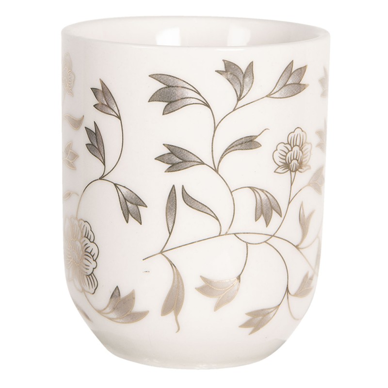 6CEMU0077 Mug 100 ml Beige Grey Porcelain Flowers Round Tea Mug