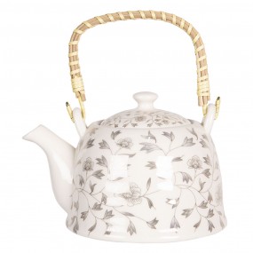 26CETE0077 Teapot with Infuser 800 ml Beige Grey Porcelain Flowers Round Tea pot