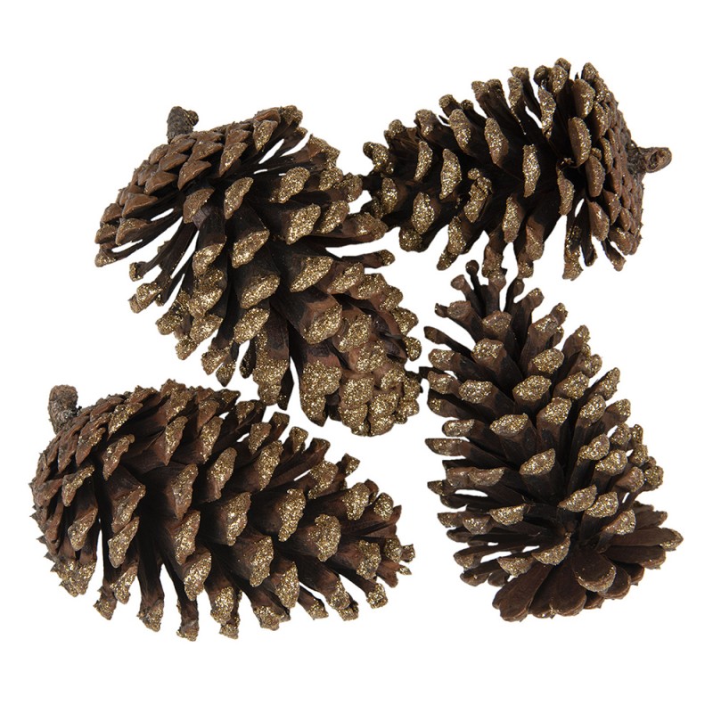 64586 Decorative Pinecone Set of 4 8/10 cm Brown Wood Artificial Plant