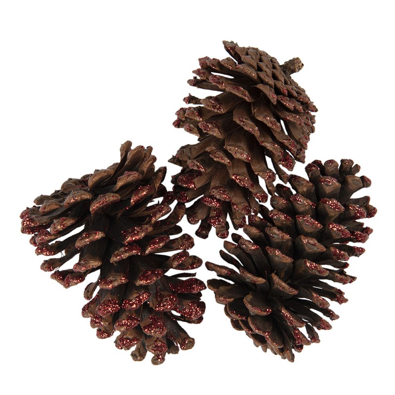 64587 Decorative Pinecone Set of 3 8/10 cm Brown Wood Artificial Plant